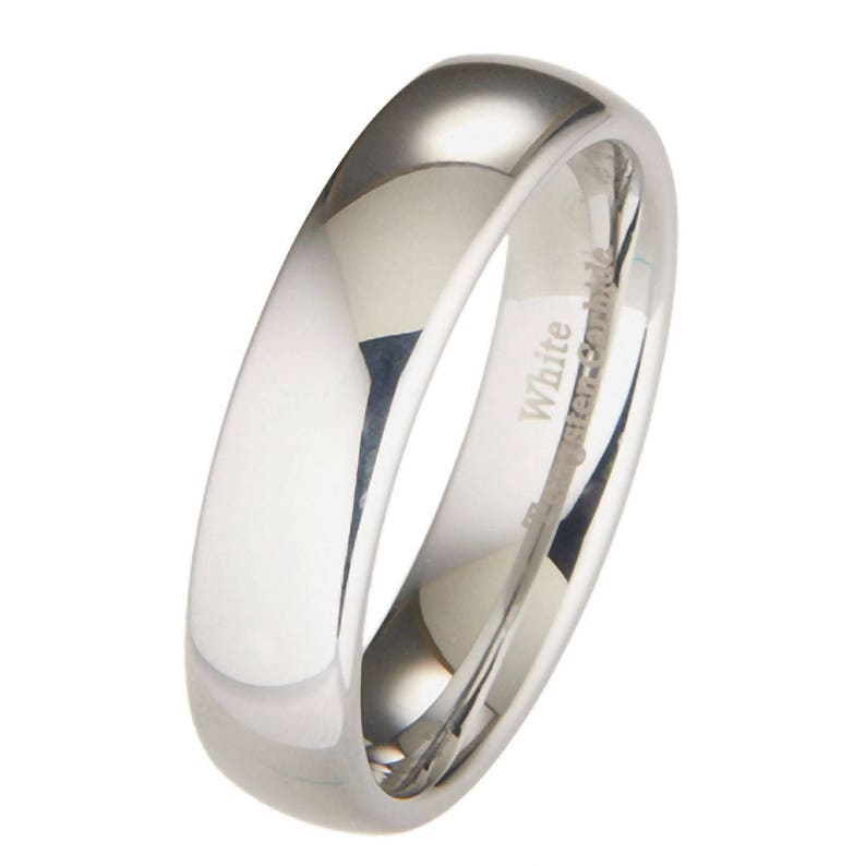 White Tungsten Carbide Ring Classic Mirror Polished Wedding Band Many widths available. Free Laser Engraving image 5