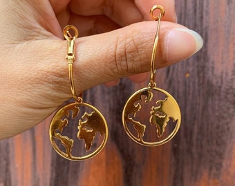 Earth Earrings, Earth Hoop Earrings, World Map Earrings, Globe Earrings, Greek Earrings, Women Earrings, Made in Greece, Gift for Her