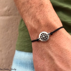 Antique Silver Compass Bracelet: Macrame Nautical Jewelry