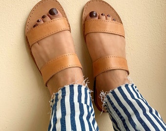 Greek Leather Sandals: Handmade Brown Strappy Summer Shoes