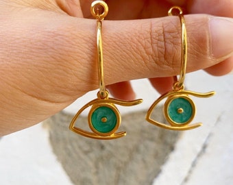 Vergoldete Evil Eye Creolen: Perltürkisfarbene Emaille