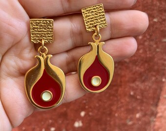 Handmade Pomegranate Evil Eye Earrings, Gold Plated Greek Jewelry, Protection Earrings, Made in Greece