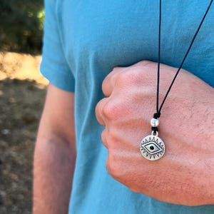 Evil Eye Necklace Pendant, Protection Necklace, Minimalist Men Evil Eye Necklace, Religious Necklace, Gift for Him, Made in Greece