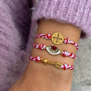 Greek Martis Bracelet: Evil Eye, Konstantinato, Arrow Charm, March Bracelet, Red Spring Bracelets