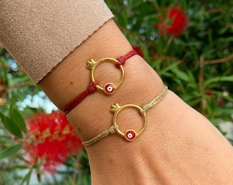 Gold Pomegranate Evil Eye Bracelet: Greek Luck Jewelry