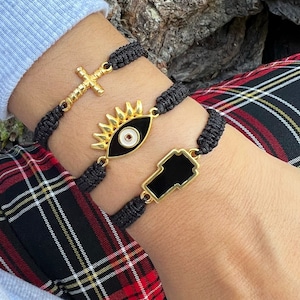 Macrame Evil Eye Bracelet, Gold Plated Greek Jewelry, Made in Greece