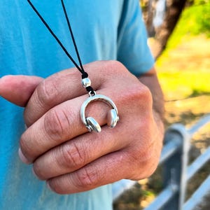 Silver Plated Headphone Necklace: Adjustable Cotton Cord, Unisex