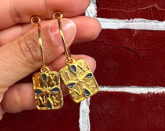 Konstantino Hoop Earrings, Gold Plated Greek Byzantine Style, Christian Jewelry, Made in Greece