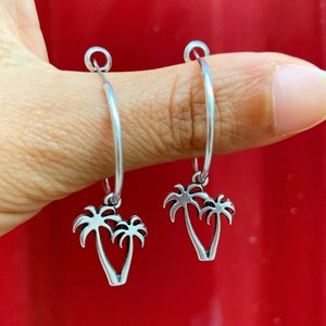 Palm Tree Earrings, Palm Tree Hoop Earrings, Coconut Tree Earring, Palm Tree Jewelry, Beach Hoop Earrings, Gift for Her, Made in Greece
