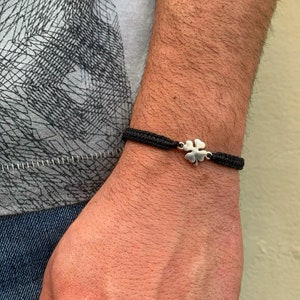 Macrame Four Leaf Clover Bracelet: Lucky Antique Silver Charm, Saint Patrick Jewellery