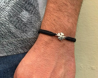 Macrame Four Leaf Clover Bracelet: Lucky Antique Silver Charm