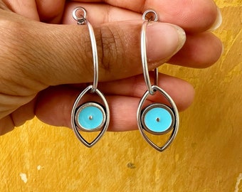 Evil Eye Creolen: Türkis Emaille, Griechischer Schutz Schmuck, Hergestellt in Griechenland