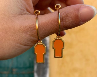 CRoss Earrings, Cross Hoop Earrings, Cross Charm Earrings, Religious Earrings, Orange Cross Earrings, Hoop Earrings, Made in Greece