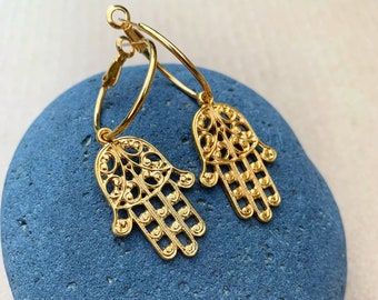 Hamsa Earrings, Fatima Hand Earrings, Hoop Earrings, Hamsa Hand Jewelry, Women Earrings, Gift for Her, Greek Jewelry, Made in Greece