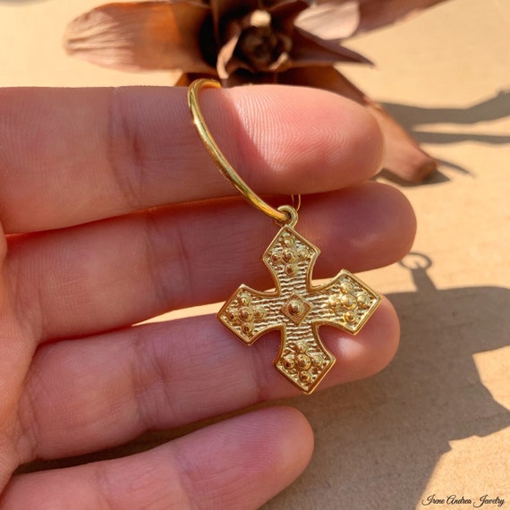 Cross Earrings, Cross Hoop Earring, Cross Charm Earring, Cross