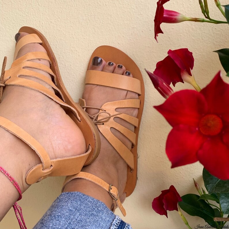 Ancient Goddess Sandals Greek Leather Sandals Natural Color Sandals Handmade Sandals Made in Greece Roman Sandals Greek Sandals