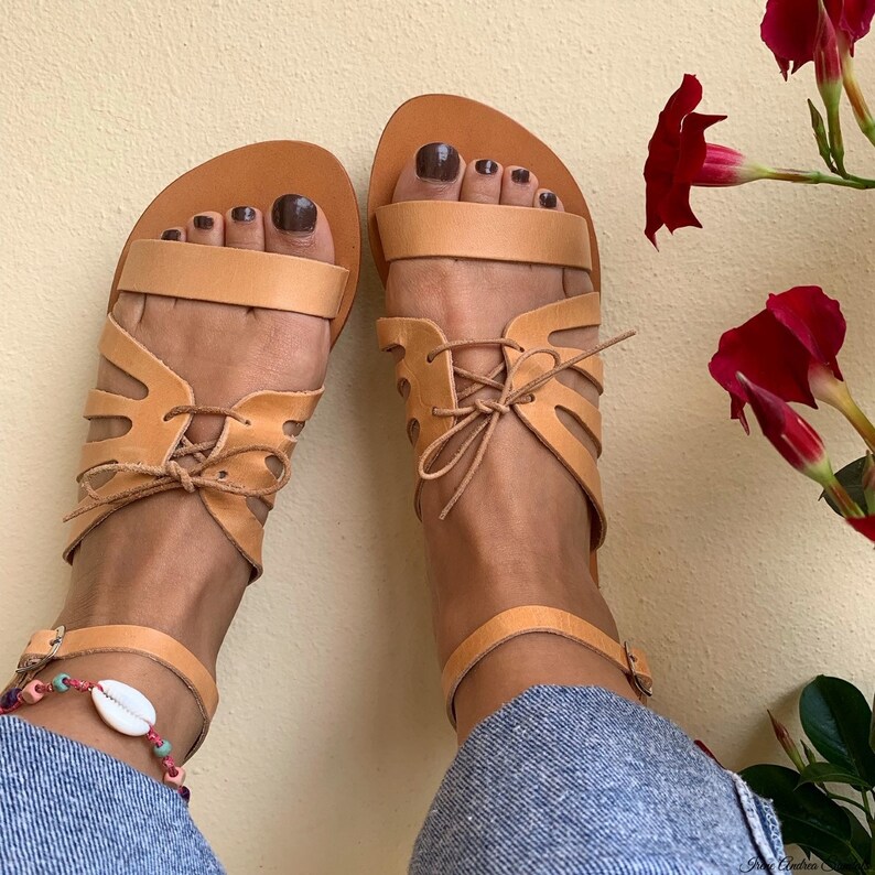 Ancient Goddess Sandals Greek Leather Sandals Natural Color Sandals Handmade Sandals Made in Greece Roman Sandals Greek Sandals
