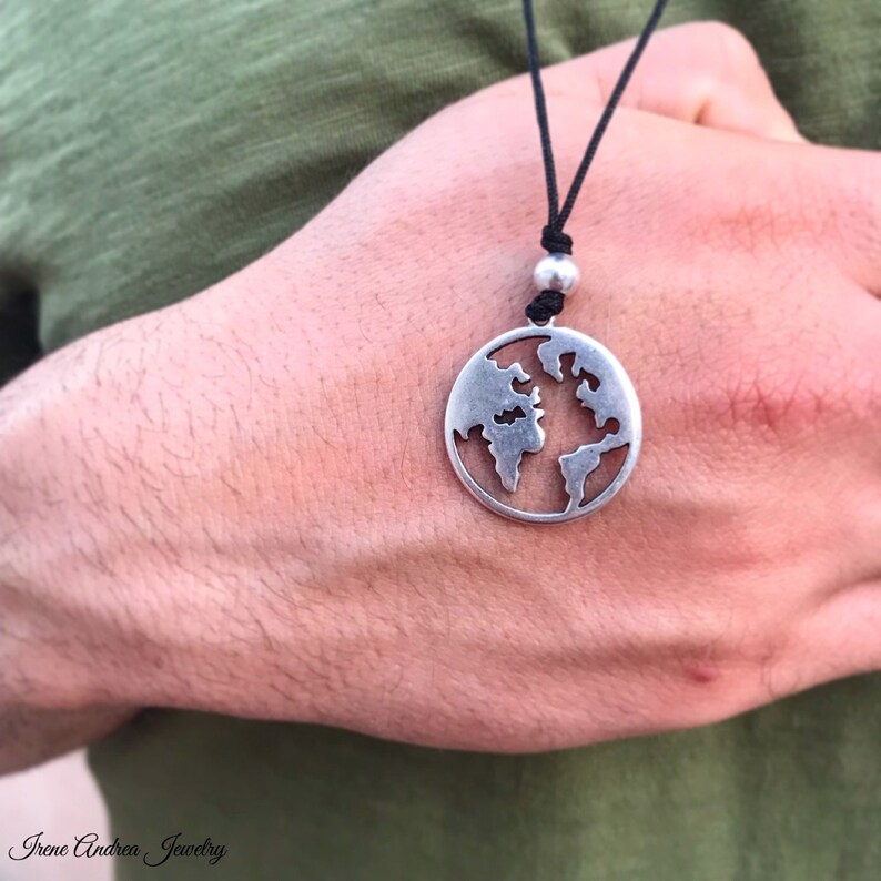 Silver Necklace Greek Necklace World Map Necklace World Necklace Earth Necklace Men/'s Jewelry Globe Necklace Men/'s Necklace