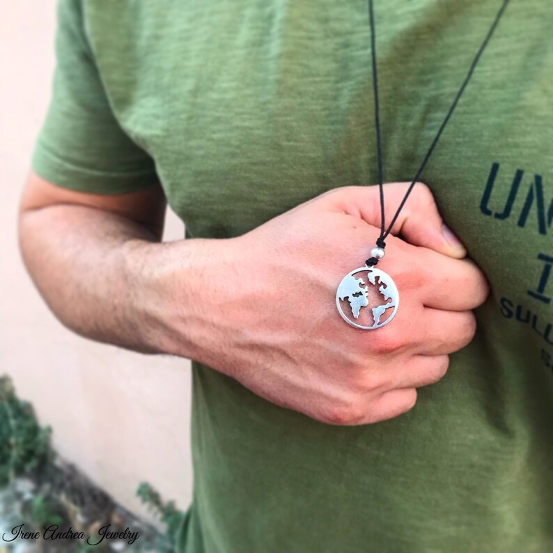 Men's Necklace Earth Necklace Globe Necklace World Map Etsy