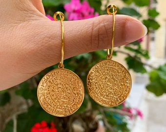 Phaistos Disc Earrings: Gold Plated Ancient Greek Jewelry