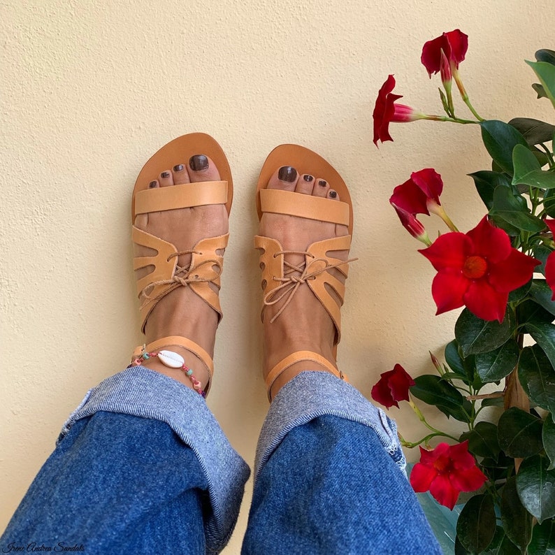 Ancient Goddess Sandals Greek Leather Sandals Natural Color Sandals Handmade Sandals Made in Greece Roman Sandals Greek Sandals