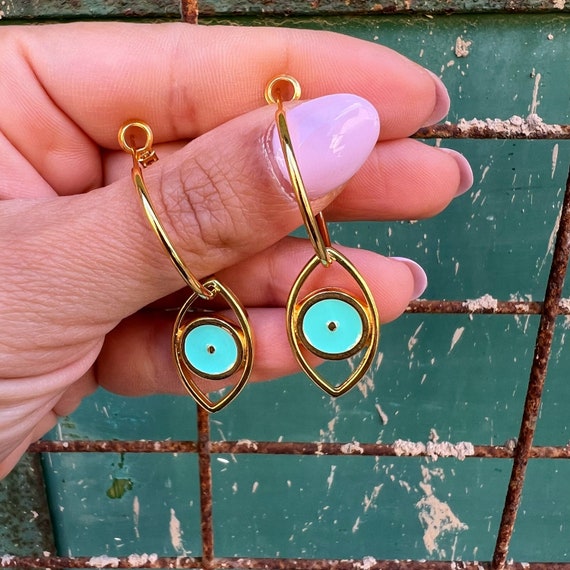 Buy Evil Eye Earrings Evil Eye Hoop Earrings Greek Mati Earrings Protection Earrings Evil Eye Jewelry Gift for Her Made in Greece Online in India Etsy