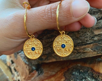 Konstantino Earrings, Greek Byzantine Earrings, Evil Eye Earrings, Christian Earrings, Greek Coin Earrings, Greek Earrings, Women Earrings