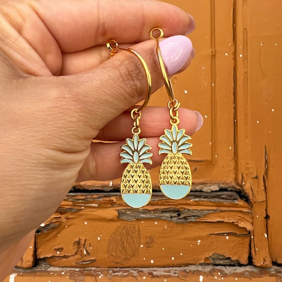 Boucles D'oreilles Ananas En Plaqué Or 18 Carats - Modèle Puces - Neuf Avec étiquettes
