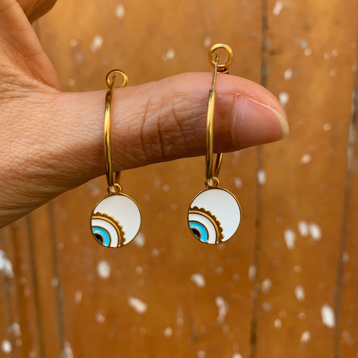 Greek Evil Eye Earrings Hoop Earrings Gold Evil Eye Etsy