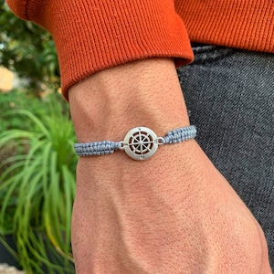 Bracciale con bussola, gioielli con bussola, bracciale da uomo, gioielli greci, bracciale greco, bracciale in macramè, gioielli greci, gioielli da uomo, regalo per lui