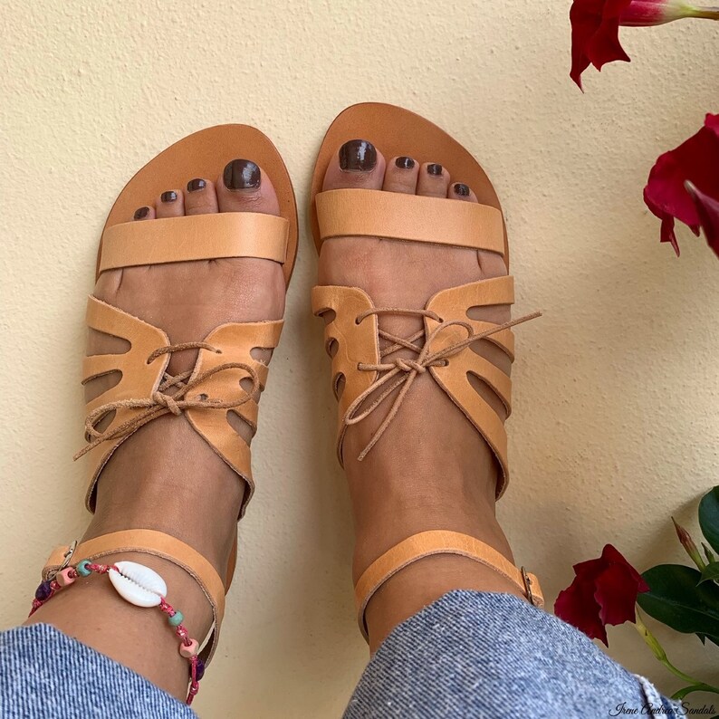 Ancient Goddess Sandals Greek Leather Sandals Natural Color Sandals Handmade Sandals Made in Greece Roman Sandals Greek Sandals