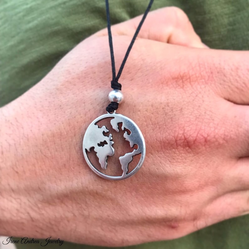 Men's Necklace Earth Necklace Globe Necklace World Map Etsy