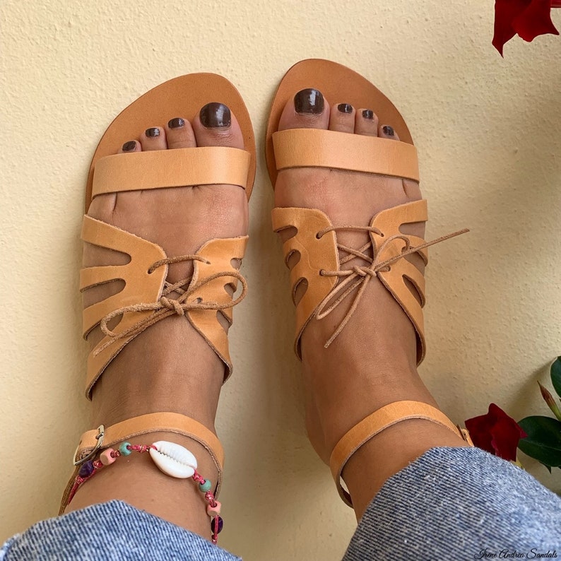 Ancient Goddess Sandals Greek Leather Sandals Natural Color Sandals Handmade Sandals Made in Greece Roman Sandals Greek Sandals