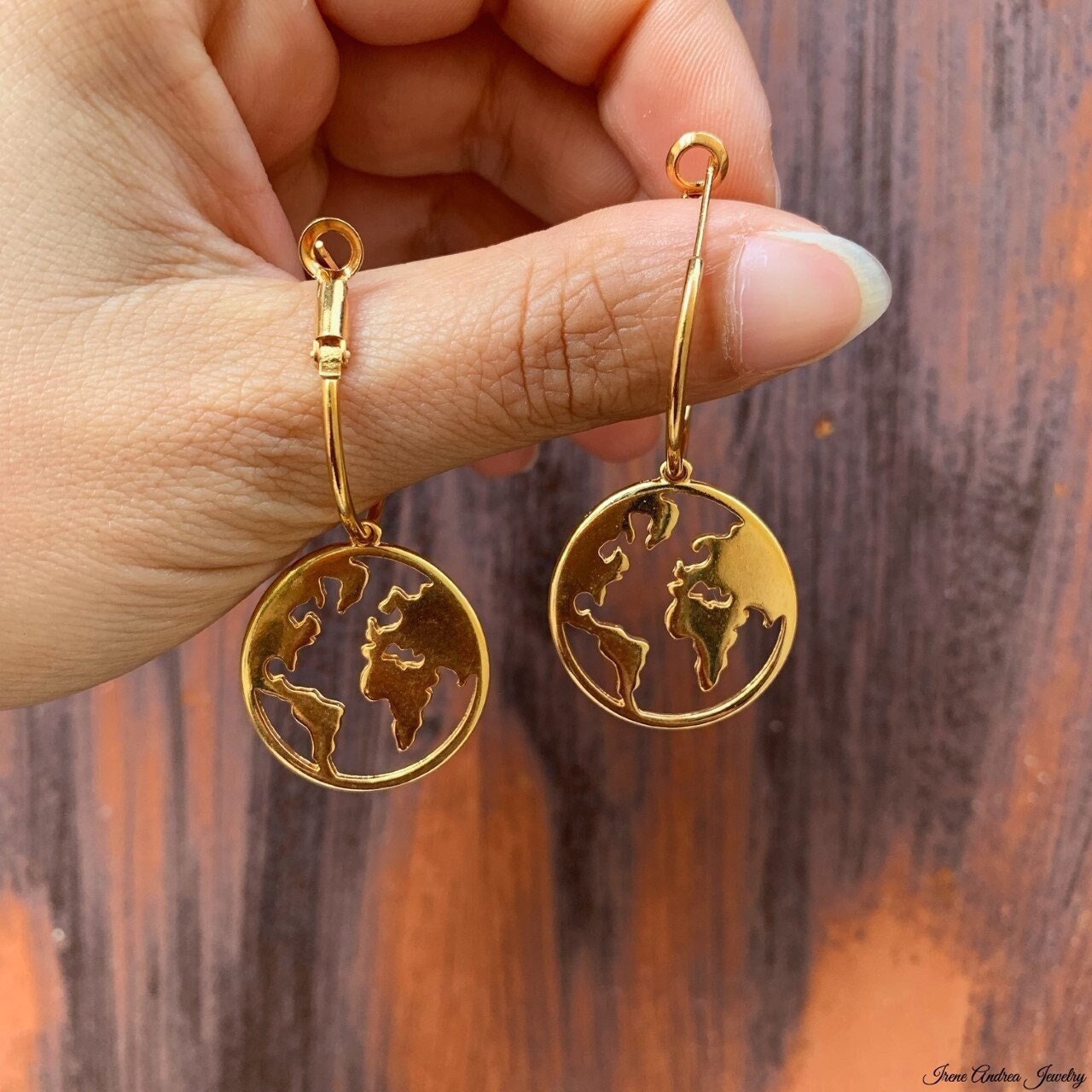 34 Discover Unique Map-Themed Jewelry for Your Next Adventure 20 Gold Plated World Map Hoop Earrings: Travel Jewelry