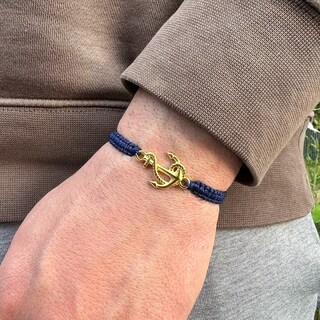 Bracciale Macramè Fatto A Mano Con Ancora Oro Rosa – Blu Scuro, Regolabile, Con Confezione Regalo