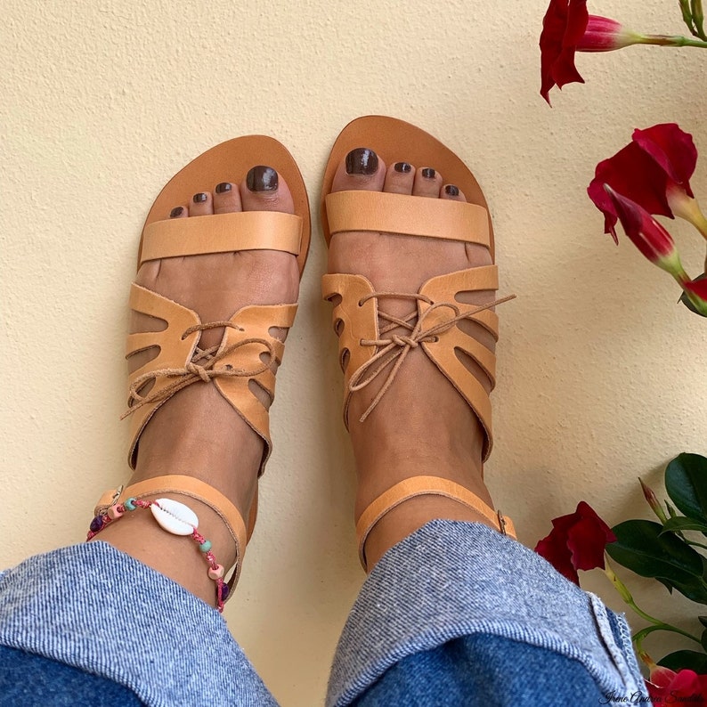 Ancient Goddess Sandals Greek Leather Sandals Natural Color Sandals Handmade Sandals Made in Greece Roman Sandals Greek Sandals