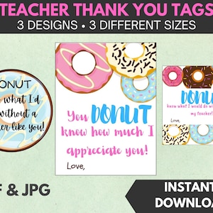 Teacher Appreciation Gift Tag | Printable Gift Tag | Donut Gift Tag | Teacher Thank You Tag