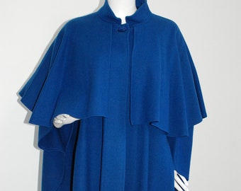 60's Vintage Coat, Dani Colby Cape Jacket, Layered, Made in USA, Royal Blue, Button, Size S/M/L/XL