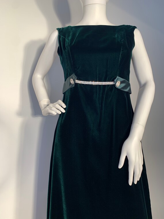 Vintage 50’s 60’s Emerald Green Velvet Maxi Dress… - image 3