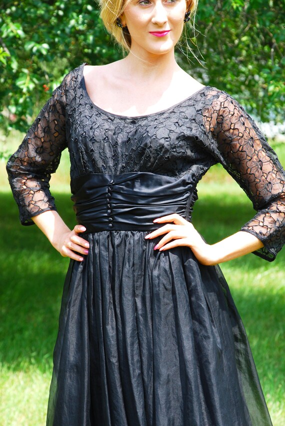 50s Floral Lace Organza Party Dress, Jonathan Log… - image 2