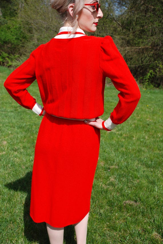 Vintage Red Knit Sweater Skirt Set, ILGWU Made in… - image 5