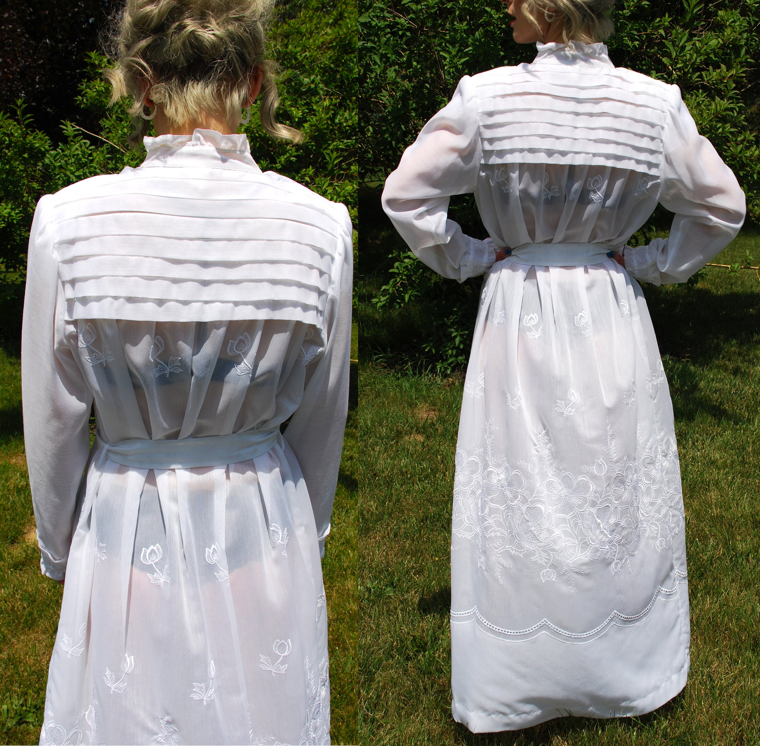 60's Vintage 'alice Vaz' White Dress, Long Maxi, Button Down