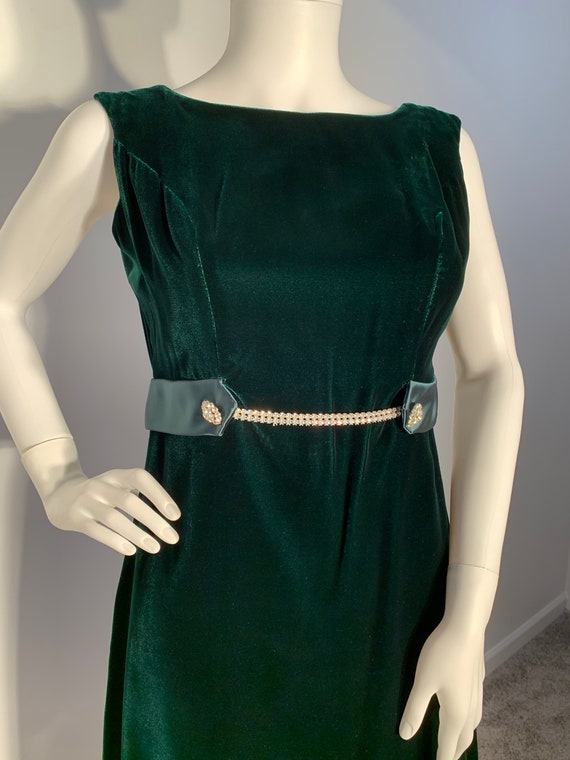 Vintage 50’s 60’s Emerald Green Velvet Maxi Dress… - image 4