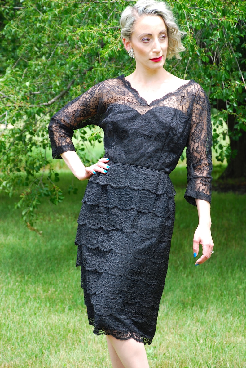 Vintage 40s 50s FermanOGrady Lace Dress Black Floral Lace Etsy