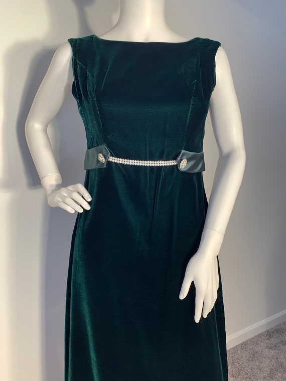 Vintage 50’s 60’s Emerald Green Velvet Maxi Dress… - image 7