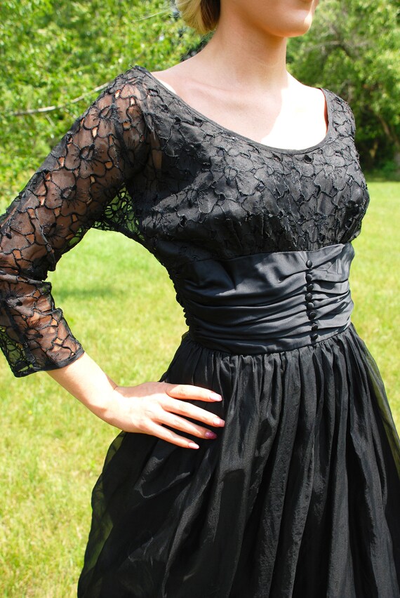 50s Floral Lace Organza Party Dress, Jonathan Log… - image 4