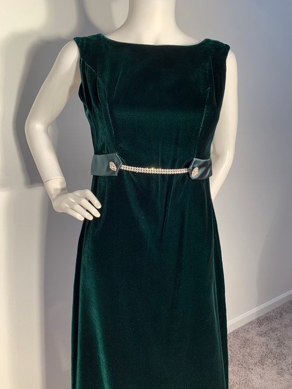 Vintage 50’s 60’s Emerald Green Velvet Maxi Dress… - image 2