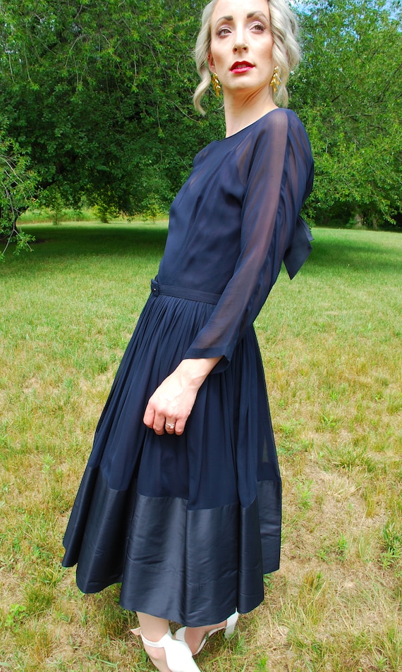 50’s Vintage A New DEB Frock New York Dress, Navy… - image 3