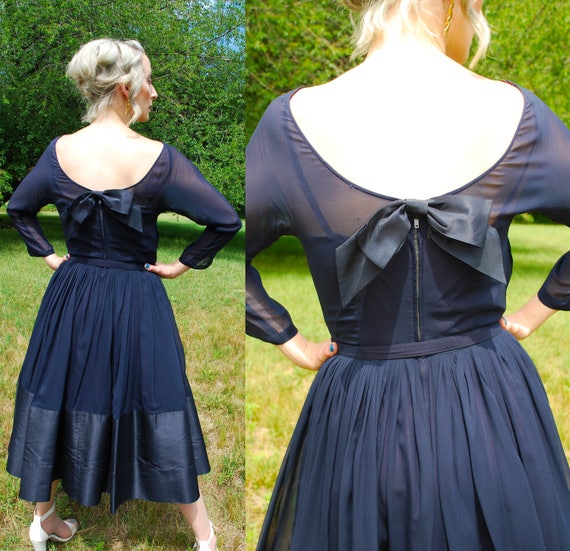 50’s Vintage A New DEB Frock New York Dress, Navy… - image 5