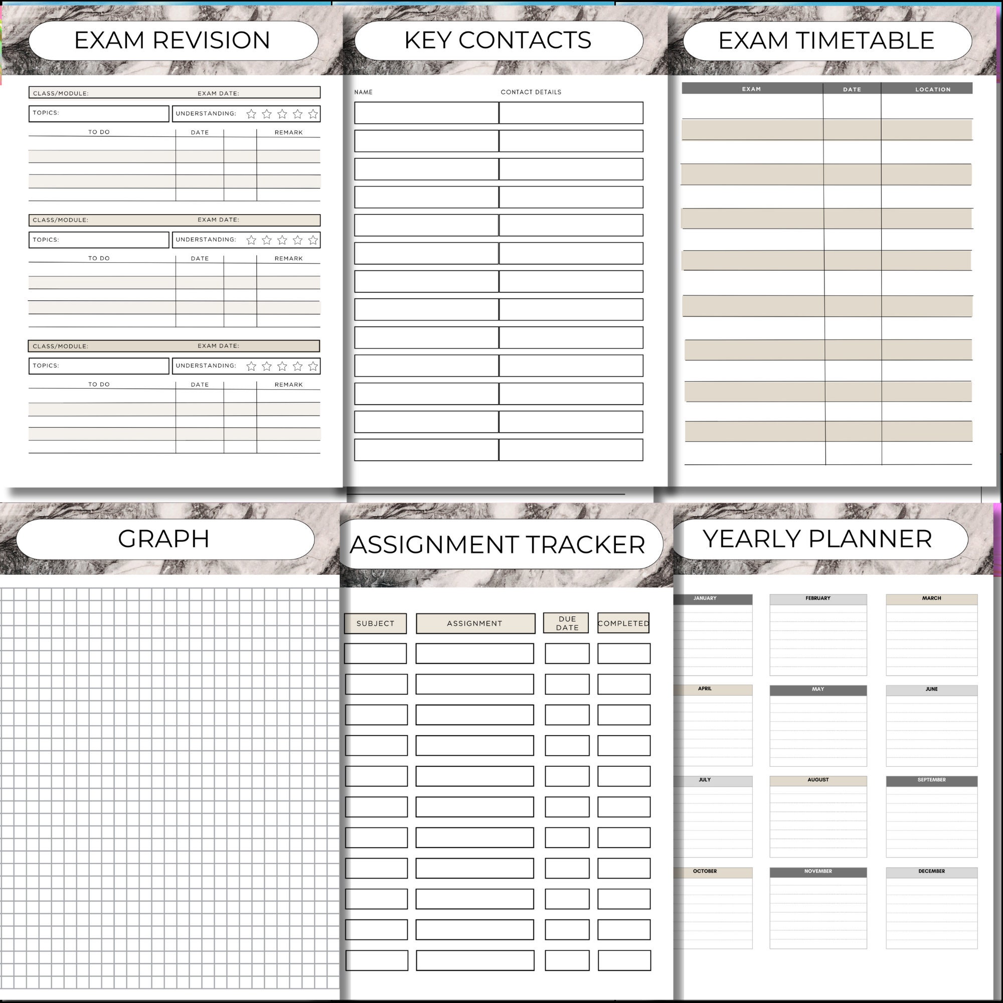 Printable Study Planner PDF Student Journal Bundle Perfect Organizer ...